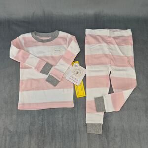 Burt's Bees Rugby Stripe Organic Cotton Snug Fit Pink & White Pajamas Girls 18M